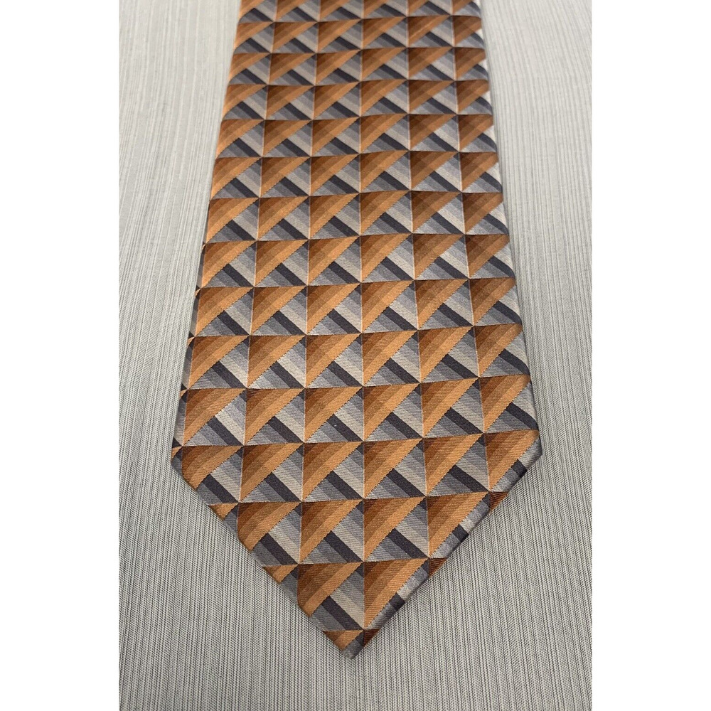 Van Heusen 100% Silk Tie, Geometric print Gray and‎ Rust Orange Color, 60 inches